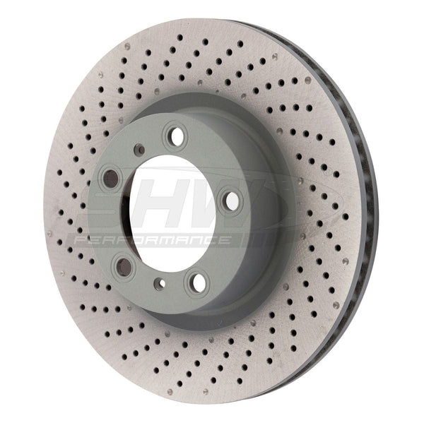 SHW Performance Cross-Drilled Monobloc Left Front Brake Rotors - Porsche 911 Carrera 3.0L 17-19 main image 0