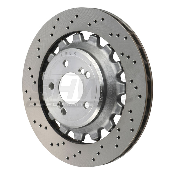 SHW Performance Cross-Drilled Lightweight Right Front Brake Rotors - BMW X5 4.4L 15-18