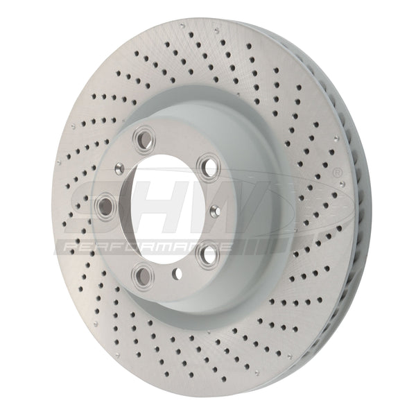SHW Performance Cross-Drilled Monobloc Left Front Brake Rotors - Porsche 911 GT3 04-08 main image 0