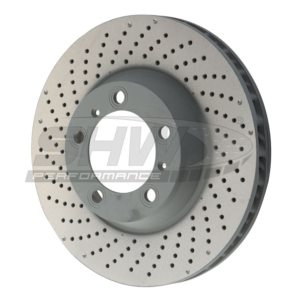 SHW Performance Cross-Drilled Monobloc Right Rear Brake Rotors - Porsche 911 Turbo 3.6L 91-94