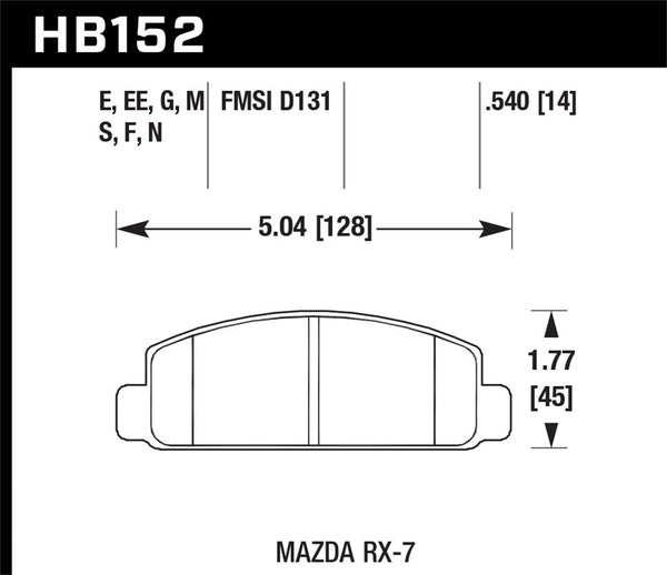 Hawk 84-91 Mazda RX-7 / 03-05 Mazda 6 Blue 9012 Race Rear Brake Pads