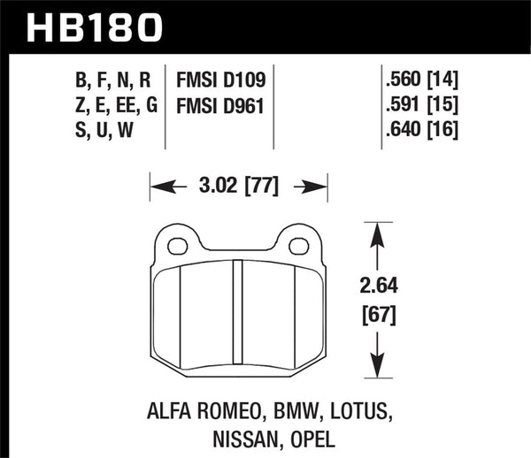 Hawk 03-04 Infinit G35 / 04-09 Nissan 350z w/ Brembo DTC-60 Race Front Brake Pads main image 1