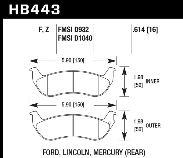 Hawk Performance Street Brake Pads (HB443F.614) main image 1
