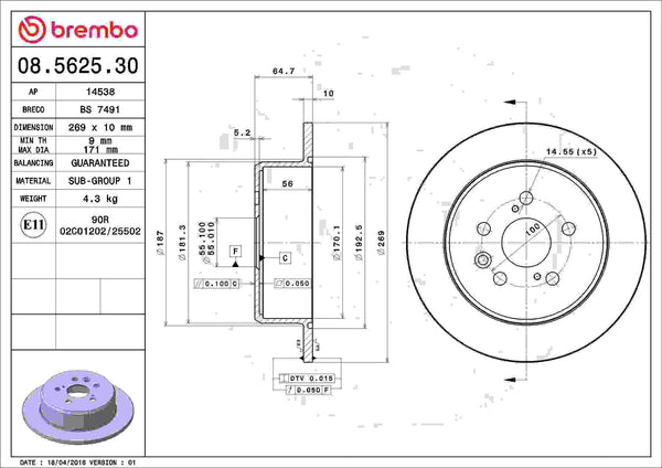 Brembo OE 94-96 Toyota Celica Rear Prem Rotor | 08-5625-30-BRE – UroTuning