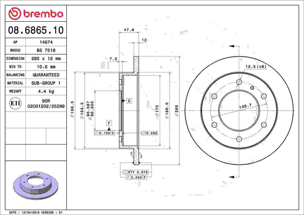 Brembo OE 89-93 Isuzu Amigo/89-95 Pickup/87-91 Trooper Rear Prem Rotor ...