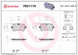 Brembo OE Prem NAO Ceramic Equivalent Pads (Rear) - 11-16 Audi A8 Quattro/13-18 S8 by Brembo P85117N-BRE
