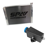 SPA Performance 26.8x19.6" Lightweight Late Model Radiator (Double Pass) w/ Power Steering Tank firewall Mount w/ Blue Cap (Right Inlet) by SPA Performance CMBDRTUS006