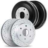 Dynamic Friction 1995-2004 Toyota 4Runner Front & Rear Drilled & Slotted Geoperformance Rotors includes Drums by Dynamic Friction Company 2004-76029