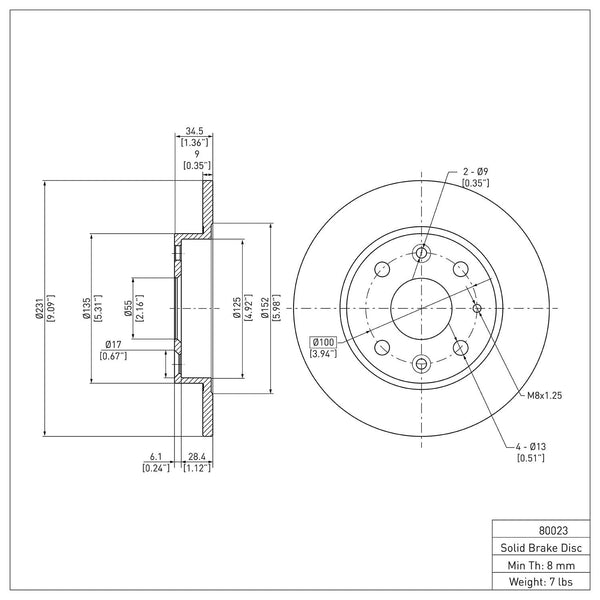 Dynamic Friction 1990-1993 Mazda Miata Rear Brake Rotor | 600-80023 ...