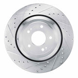 Dynamic Friction 2017-2019 Genesis G90 Rear Left Drilled & Slotted Silver Brake Rotor by Dynamic Friction Company 631-10002L