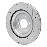 Dynamic Friction 2014-2024 Land Rover Range Rover Sport Rear Left Drilled & Slotted Silver Brake Rotor by Dynamic Friction Company 631-11026L