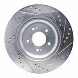 Dynamic Friction 2019-2022 Genesis G90 Rear Left Drilled & Slotted Silver Brake Rotor by Dynamic Friction Company 631-21043L