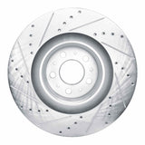 Dynamic Friction 2020-2025 Tesla Model Y Front Right Drilled & Slotted Silver Brake Rotor by Dynamic Friction Company 631-26007R