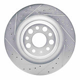 Dynamic Friction 2021-2025 Tesla Model X Rear Left Drilled & Slotted Silver Brake Rotor by Dynamic Friction Company 631-26010L