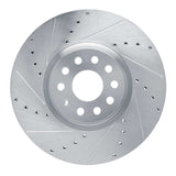 Dynamic Friction 2018-2025 Volkswagen Atlas/Atlas Cross Sport Front Left Drilled & Slotted Silver Brake Rotor by Dynamic Friction Company 631-74058L