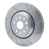 Dynamic Friction 2007-2023 Lexus LS600h Left Front Drilled & Slotted Silver Brake Rotor by Dynamic Friction Company 631-75019D