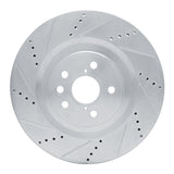 Dynamic Friction 2013-2025 Lexus RC200T Left Front Drilled & Slotted Silver Brake Rotor by Dynamic Friction Company 631-75058D