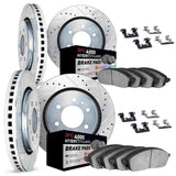 Dynamic Friction 2017-2024 Nissan Titan Front & Rear Drill/Slot Silver Rotors 4000 HybriDynamic Brake Pads w/Hardware by Dynamic Friction Company 7814-67070