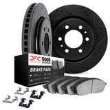 Dynamic Friction 2003-2023 Toyota Tacoma Front Drill/Slot Black Rotors 5000 Adv Brake Pads w/Hardware by Dynamic Friction Company 8512-76147