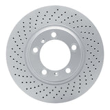 Dynamic Friction 1999-2023 Porsche 718 Cayman Left Front Drilled Hi-Carbon Alloy Geomet Coated Rotor (330x34 Vented) by Dynamic Friction Company 920-02036D