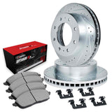 R1 Concepts 75-93 Dodge W300 Front Drilled & Slotted Silver Brake Rotor Set w/Optimum OE Pads and Hardware