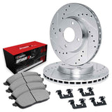 R1 Concepts 95-99 Toyota Tercel Front Drilled & Slotted Silver Brake Rotor Set w/Optimum OE Pads and Hardware