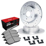 R1 Concepts 04-13 Mazda 3 Rear Drilled & Slotted Silver Brake Rotor Set w/Optimum OE Pads and Hardware