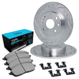 R1 Concepts 89-98 Nissan 240SX Rear Drilled & Slotted Silver Brake Rotor Set w/Ceramic Pads and Hardware