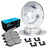 R1 Concepts 94-98 Nissan 240SX Rear Drilled & Slotted Silver Brake Rotor Set w/Ceramic Pads and Hardware