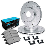 R1 Concepts 94-02 Mazda Miata Front Drilled & Slotted Silver Brake Rotor Set w/Ceramic Pads and Hardware