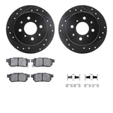 R1 Concepts 88-01 Acura Integra Rear Drilled & Slotted Black Brake Rotor Set w/Optimum OE Pads and Hardware