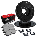 R1 Concepts 88-01 Acura Integra Rear Drilled & Slotted Black Brake Rotor Set w/Optimum OE Pads and Hardware