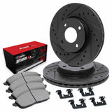 R1 Concepts 91-17 Nissan Sentra Front Drilled & Slotted Black Brake Rotor Set w/Optimum OE Pads and Hardware