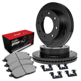 R1 Concepts 80-94 Ford F-250 Front Drilled & Slotted Black Brake Rotor Set w/Optimum OE Pads and Hardware