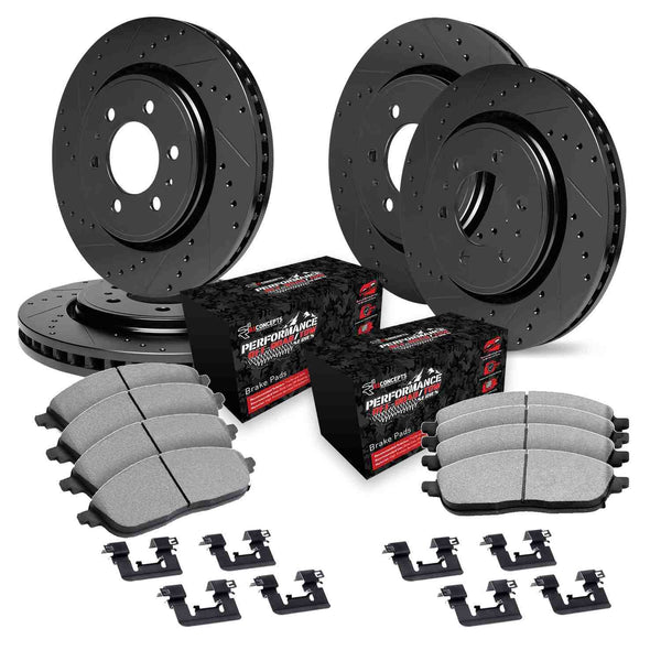 R1 Concepts 10-24 Lexus GX460 Front & Rear Drill/Slot Black Rotors w ...