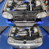 TWIN SCROLL TOP MOUNT TMA06 TURBO KIT + FRONT MOUNT INTERCOOLER VW 1.8 20V TRANSVERSAL, BLUE HOSES, TURBO NOT INCLUDED by SPA Performance KTA06T301