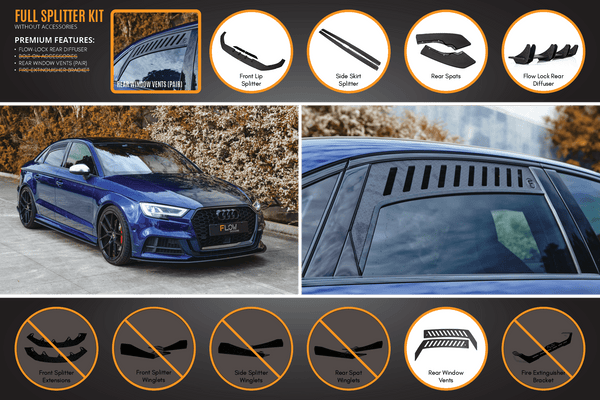 Flow Designs S3 8V Sedan Facelift Full Lip Splitter Set | GLS38VFLSPK0 ...