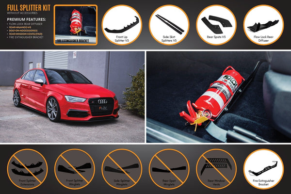 Flow Designs S3 8V Sedan Pre-Facelift V3 Full Lip Splitter Set ...