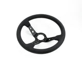 Renown 100 Dark Black Alcantara Suede Black Stitching  Steering Wheel