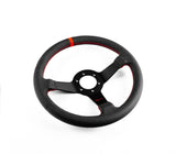 Renown Time Trial Competition Black Leather Rosso Red Stitching (w/ Rosso Red Center Line) Steering Wheel