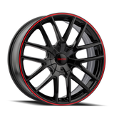 Touren TR60 17" 5x100/5x114.3 Gloss Black w/ Red Ring