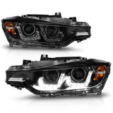 ANZO 2012-2015 BMW 3 Series Projector Headlights w/ U-Bar Black (HID Compatible) | 121506