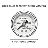 GlowShift Gauges GlowShift Gauges Liquid Filled White Mechanical 1500 PSI Nitrous Pressure Gauge GS-MSW-NOS- 1500