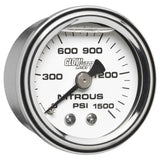 GlowShift Gauges Liquid Filled White Mechanical 1500 PSI Nitrous Pressure Gauge | GS-MSW-NOS- 1500