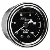 GlowShift Gauges Liquid Filled Black Mechanical 15 PSI Fuel Pressure Gauge | GS-MSB-FP-15