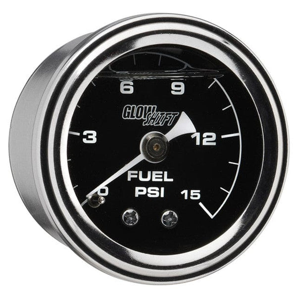 GlowShift Gauges Liquid Filled Black Mechanical 15 PSI Fuel Pressure