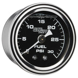 GlowShift Gauges Liquid Filled Black Mechanical 30 PSI Fuel Pressure Gauge | GS-MSB-FP-30