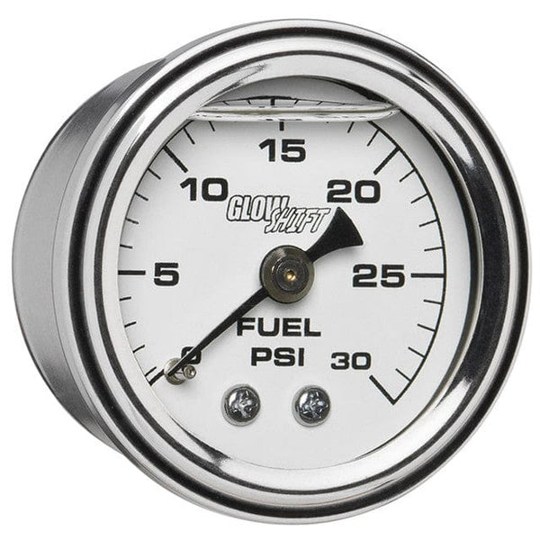 GlowShift Gauges Liquid Filled White Mechanical 30 PSI Fuel Pressure