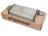 aFe MACHForce XP SS Muffler 2.5in Center Inlet / 2.5in Offset Outlet 18in L x 9in W x4in H Body | 49M00019
