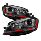Spyder Volkswagen Golf VII 14-16 Projector Headlights LED - Red Stripe - Black | 5080592